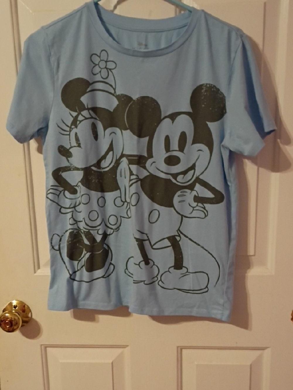Light Blue Mickey & Minnie Graphic Ladies T-Shirt